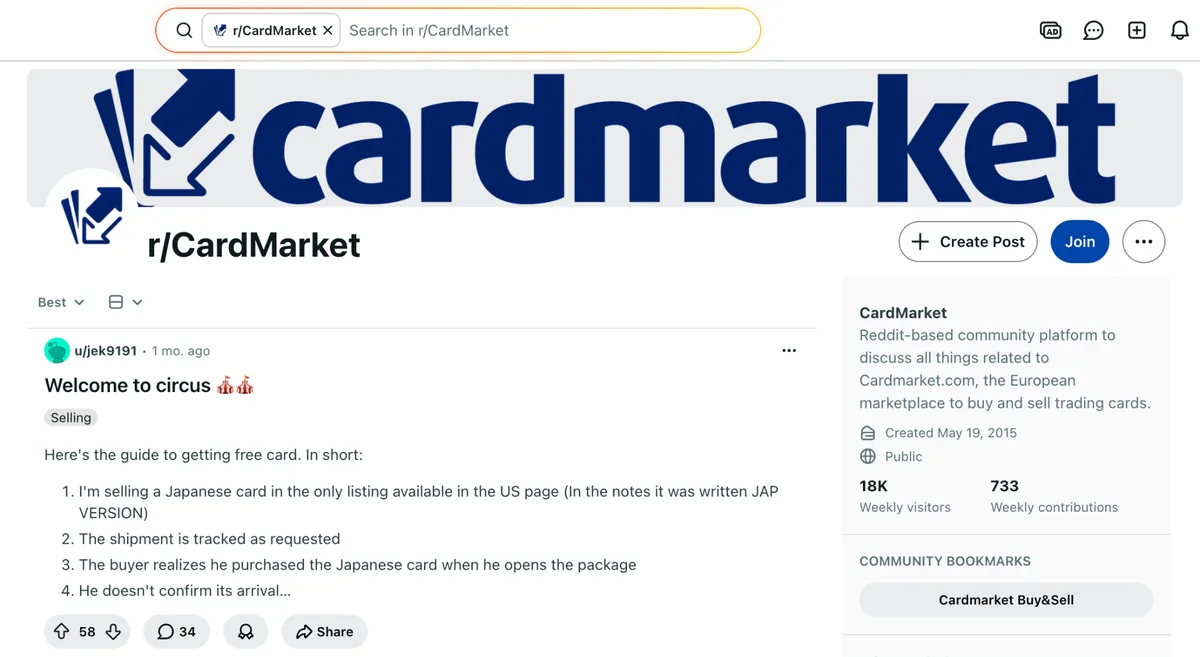 Cardmarket 的 Reddit 页面