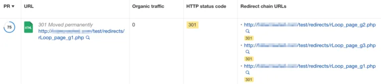 Ahrefs' Site Audit 中的重定向链 URL