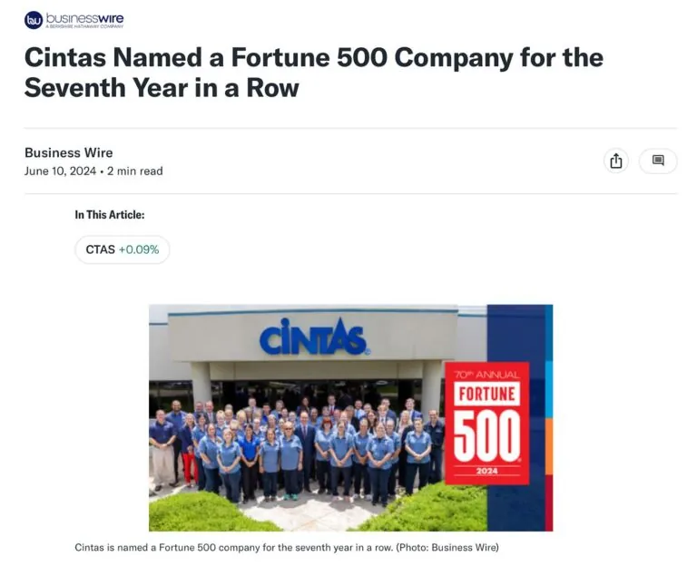 有关入选《财富》500 强的 Cintas 的公关文章。
