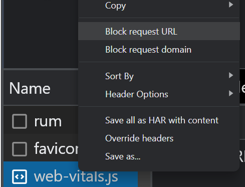 下拉菜单中的 “Block request URL” 选项