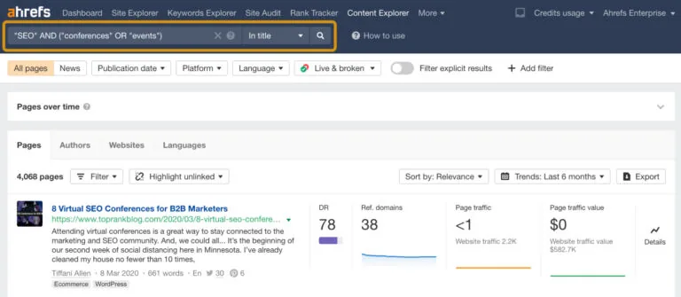 使用 Ahrefs 的 Content Explorer 查找外联目标对象