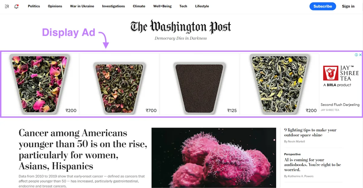 Washington Post 网站上的 Google 展示广告