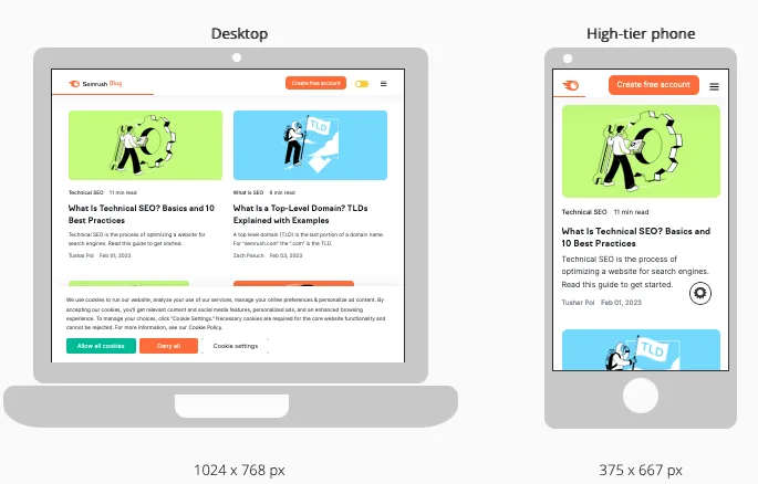 展示 Semrush 博客在桌面端和高端手机上显示效果的信息图