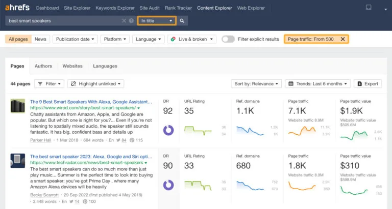 在 Ahrefs 的 Content Explorer 中搜索热门产品清单式文章