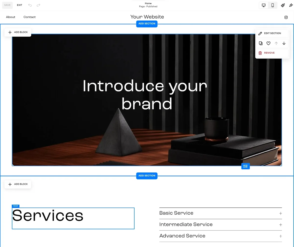 Squarespace 的网站编辑器