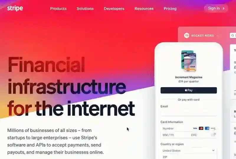Stripe 移动站点上的大型菜单