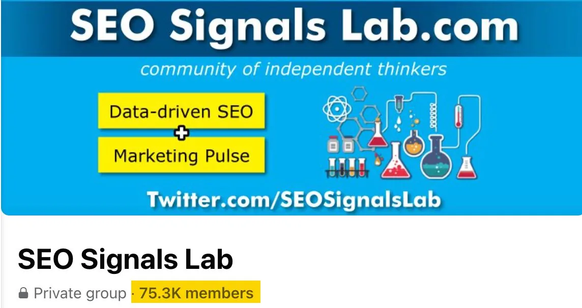 SEO Signals Lab 是一个拥有 7.5 万成员的 Facebook 群组