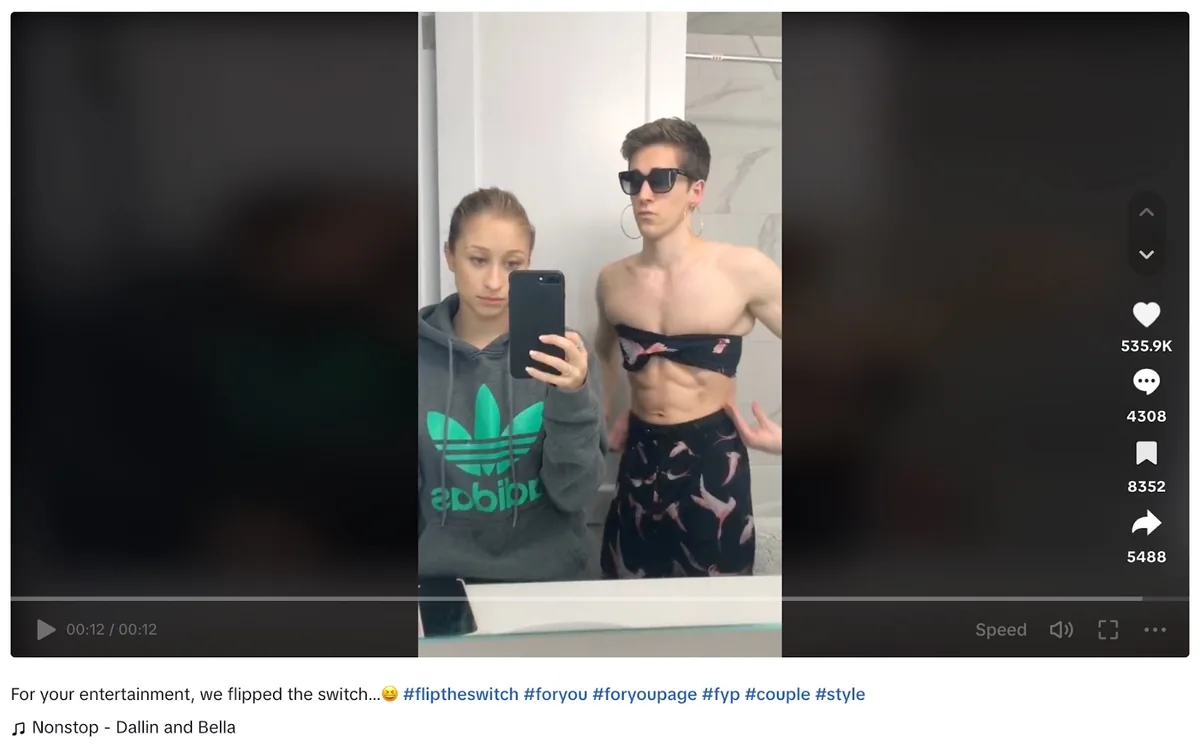 TikTok 挑战“Flip the Switch”中换了装的两个人