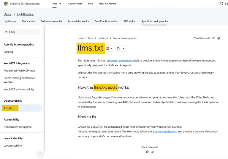 Chrome for developers 上的 llms.txt 文档