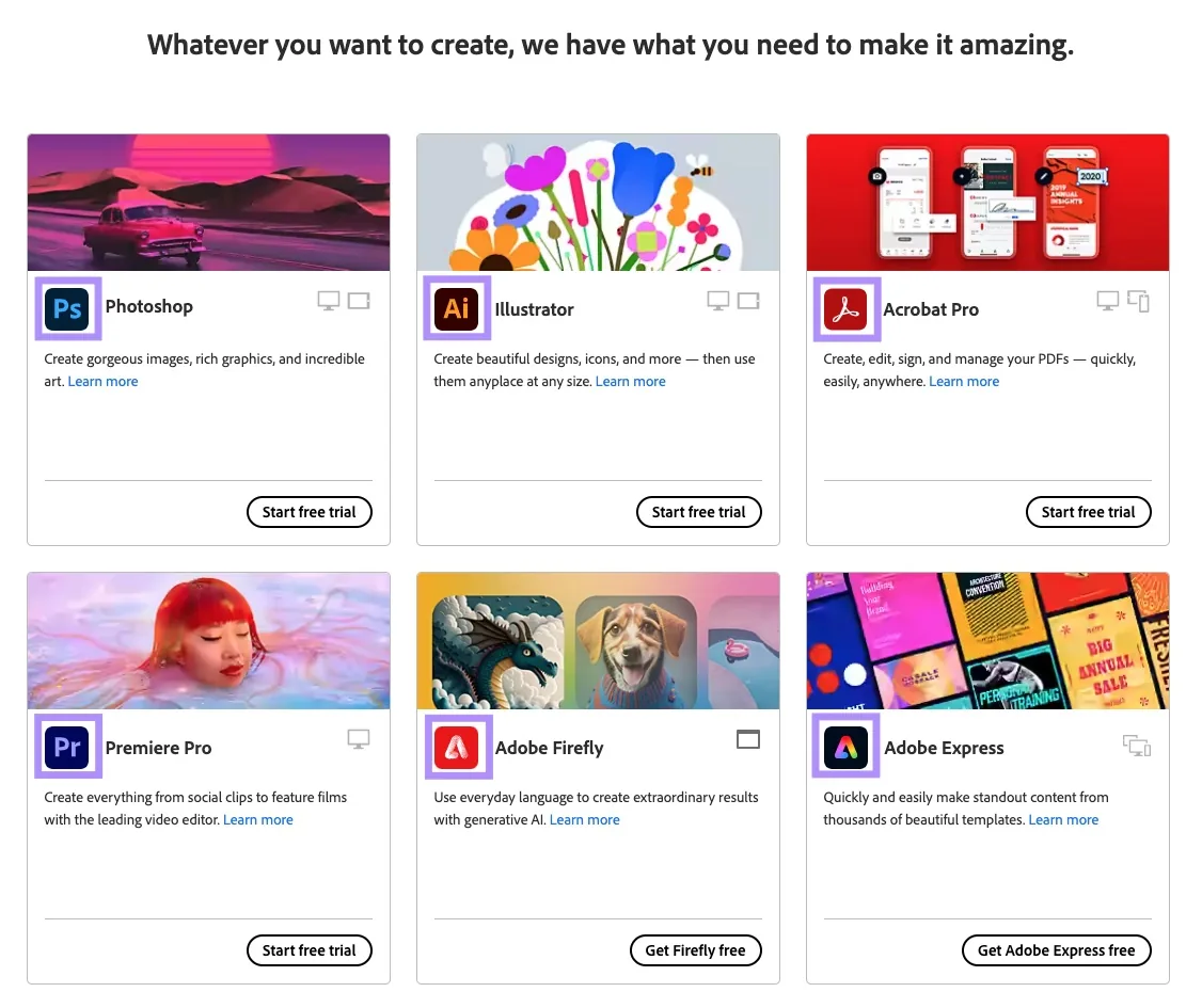 Creative Cloud 应用页面