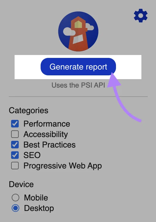 已高亮显示“Generate report”按钮