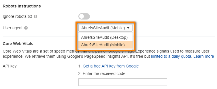 Ahrefs Site Audit 的移动端和桌面端爬虫