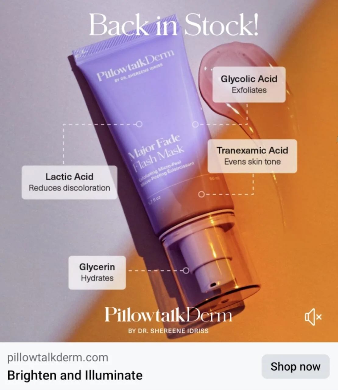 PillowtalkDerm 面膜广告示例