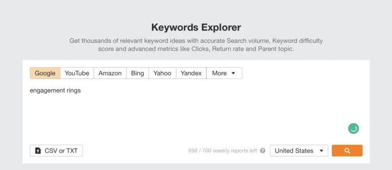 在 Ahrefs 的 Keywords Explorer 中从宽泛类别开始的关键词研究