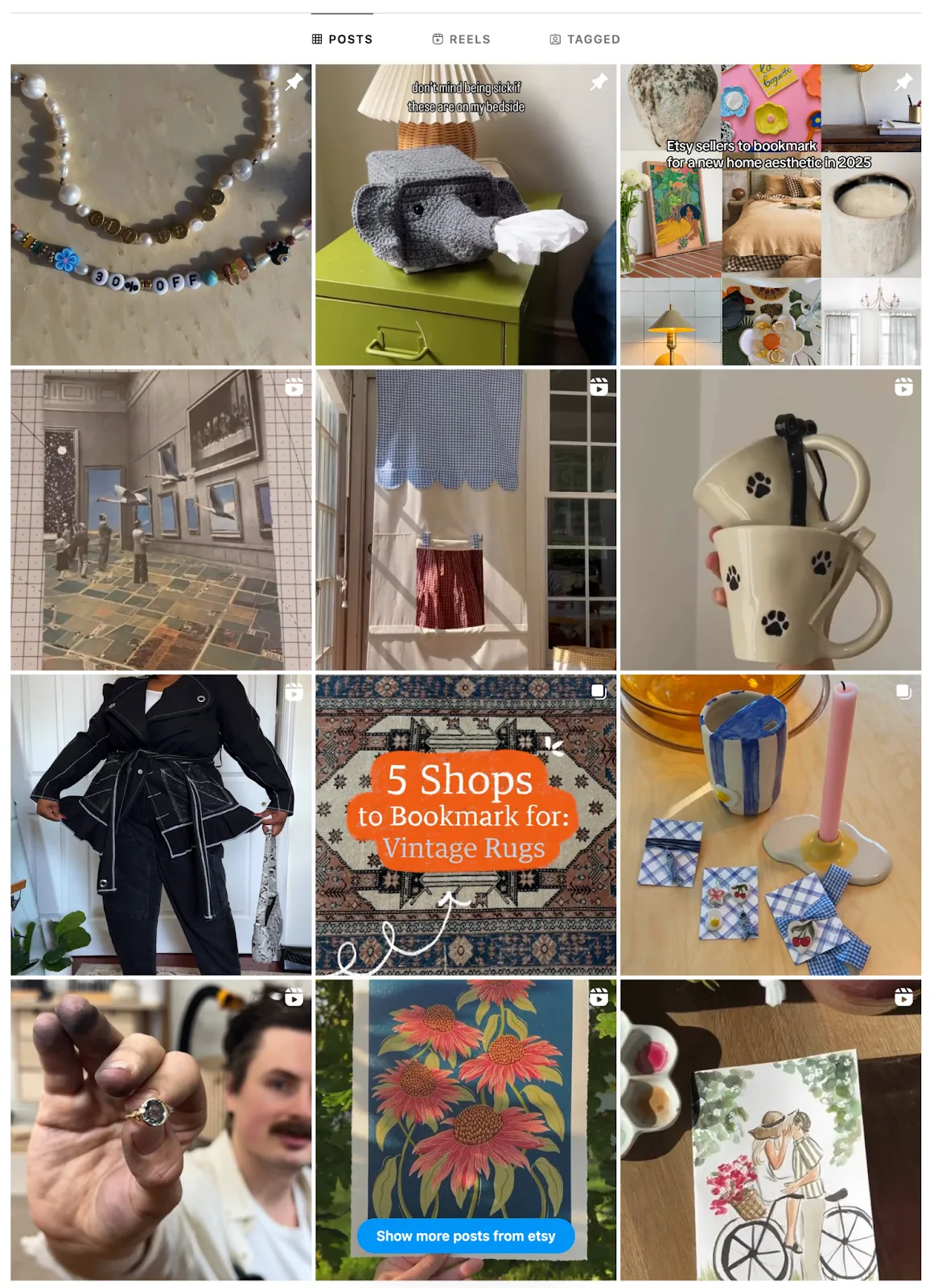 Etsy 的 Instagram 九宫格示例。
