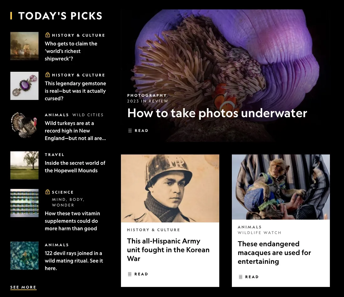 National Geographic 的“今日精选”板块