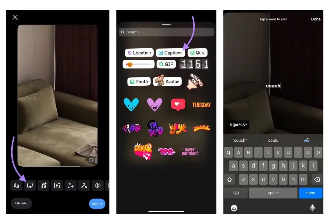 为 Instagram Reels 添加字幕。