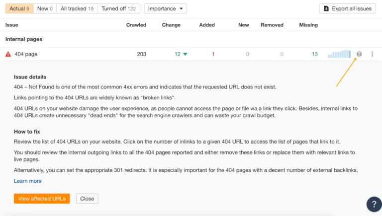 Ahrefs 的 Site Audit 中的问题详情
