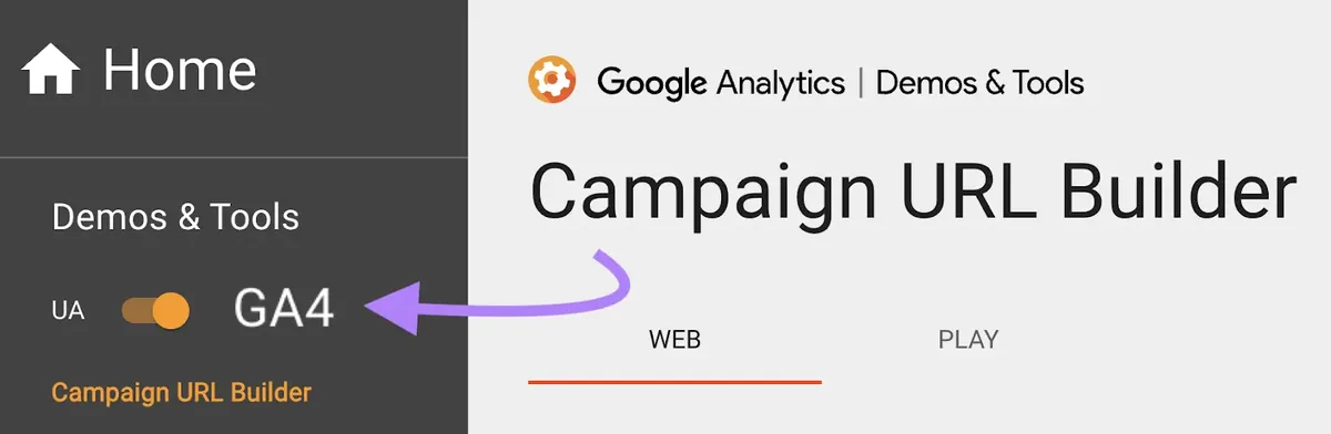 Google 的 Campaign URL Builder,开关设置为“GA4”
