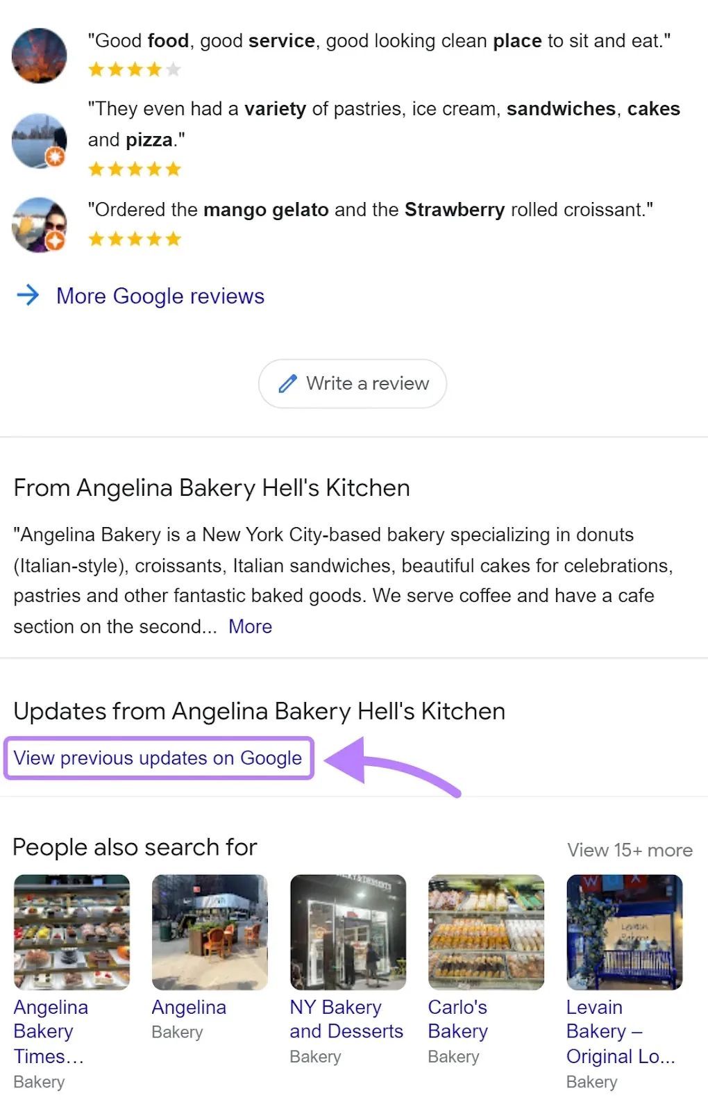 “在 Google 上查看以往更新”链接