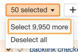 Ahrefs 的功能，允许最多选择 10,000 个关键词。