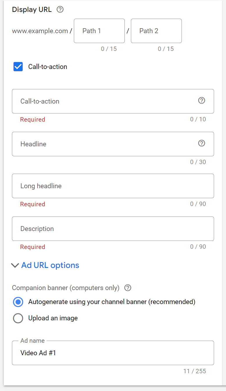 Google Ads 中的显示 URL、CTA、长标题和描述设置