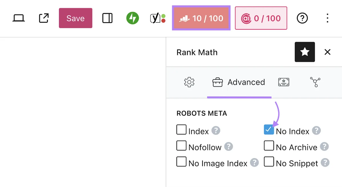 已选中 noindex 选项
