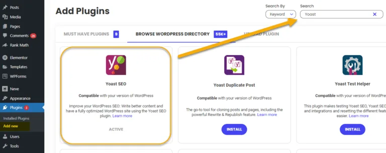 向 WordPress 添加 Yoast 插件