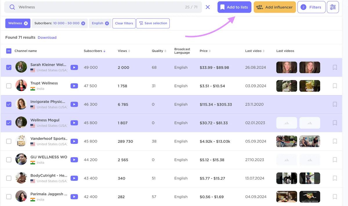 Influencer Analytics 的导出功能