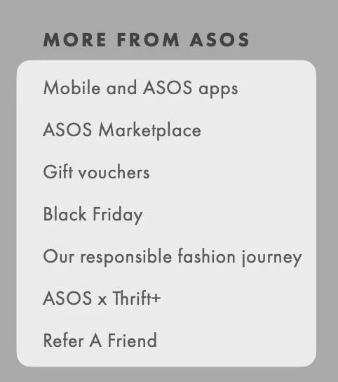 ASOS 上的导航菜单