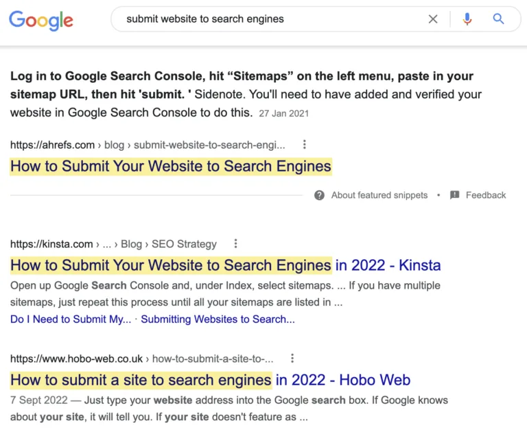 搜索 “submit website to search engines” 的人想知道如何提交自己的网站