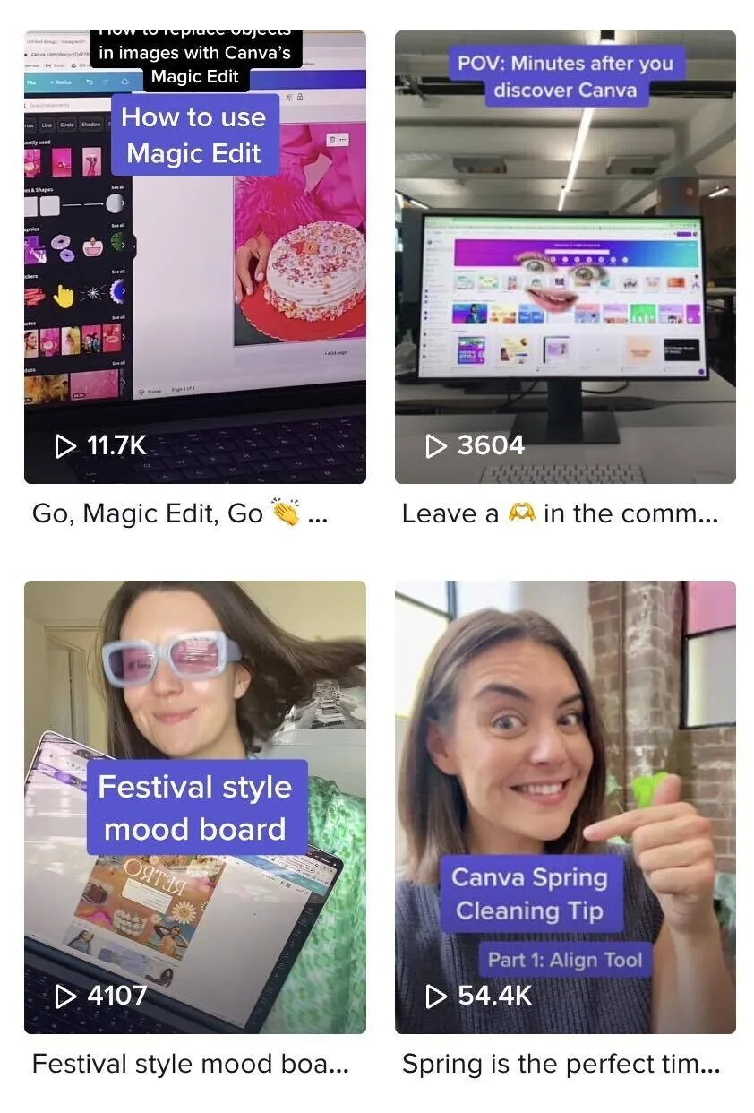 Canva 的 TikTok 账号的四个视频