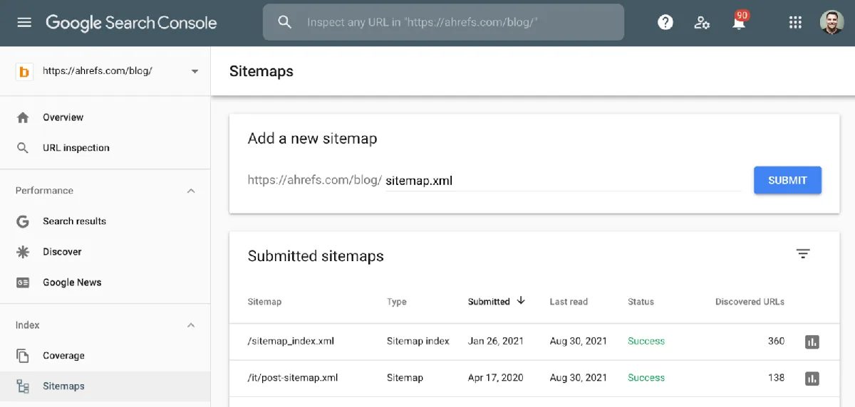 通过 Google Search Console 提交站点地图