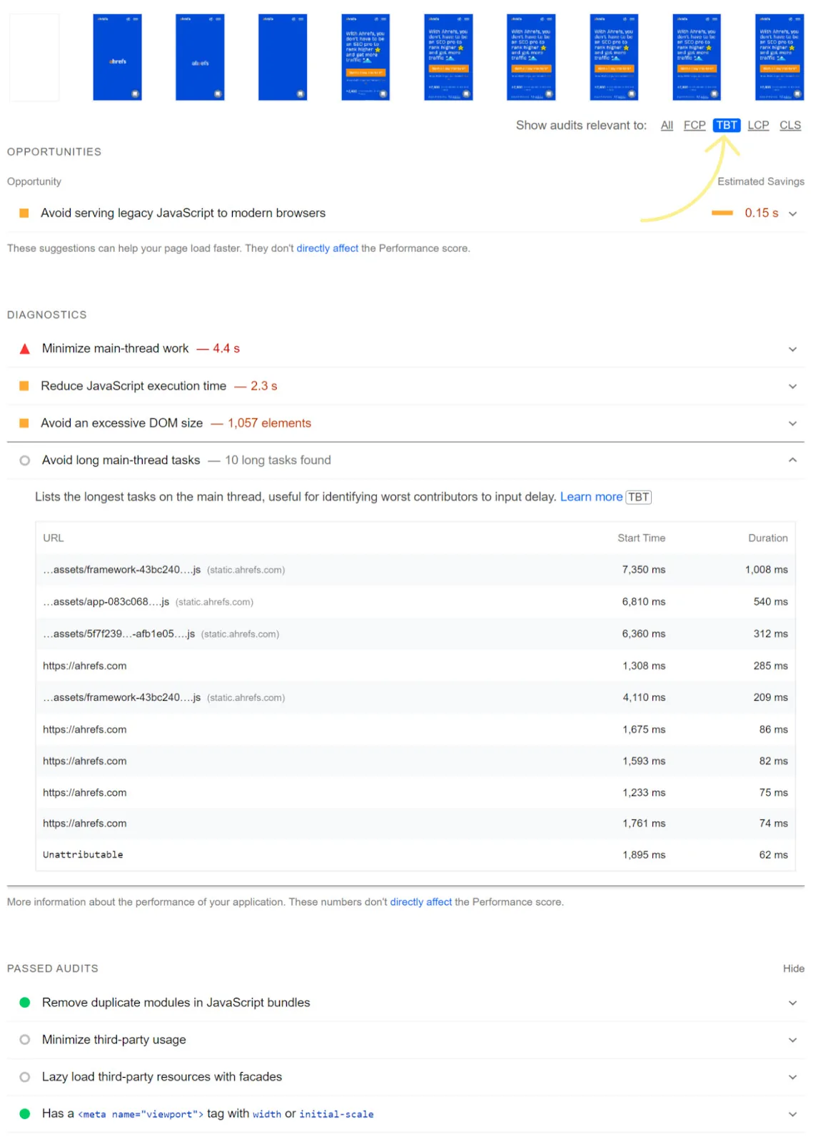 PageSpeed Insights 中的 TBT 问题