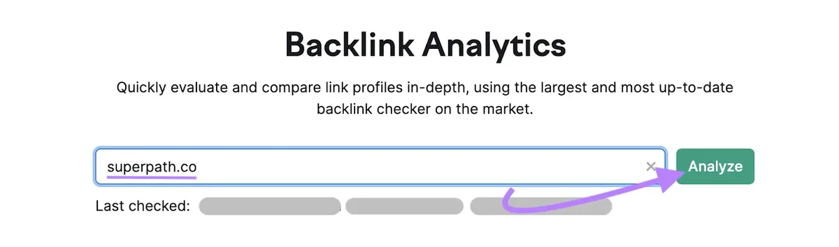 在 Backlinks 搜索栏中输入的“superpath.co”