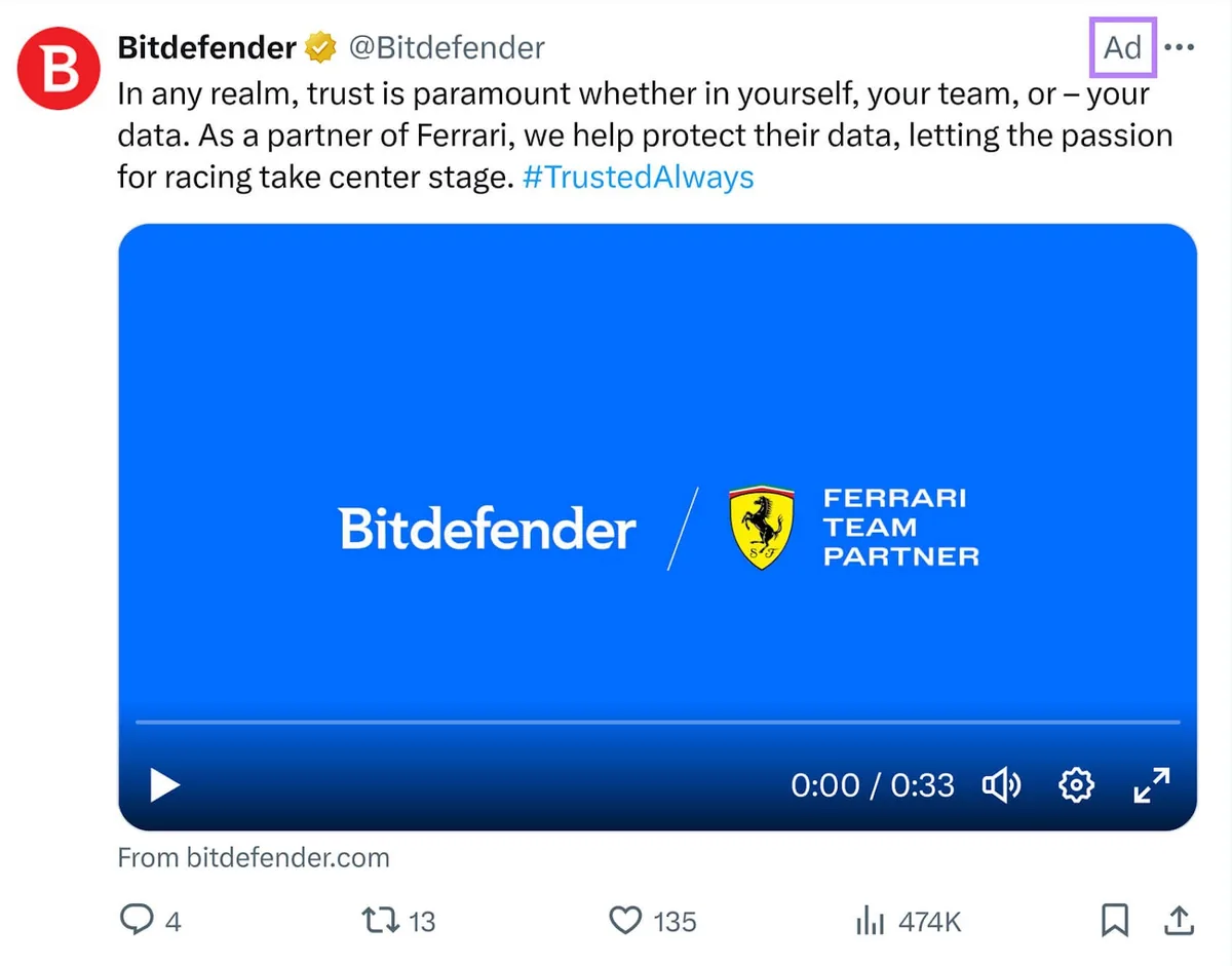 网络安全公司 Bitdefender 的一条推广推文