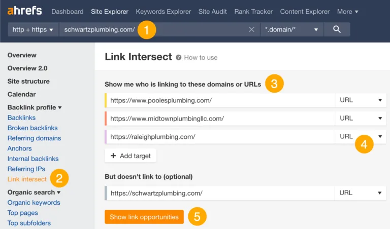 如何使用 Ahrefs 的 Site Explorer 中的 Link Intersect 报告