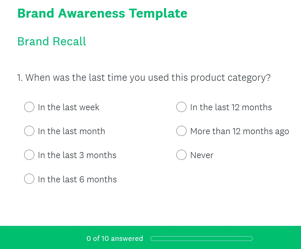 SurveyMonkey 中的“Brand Awareness Template”调查