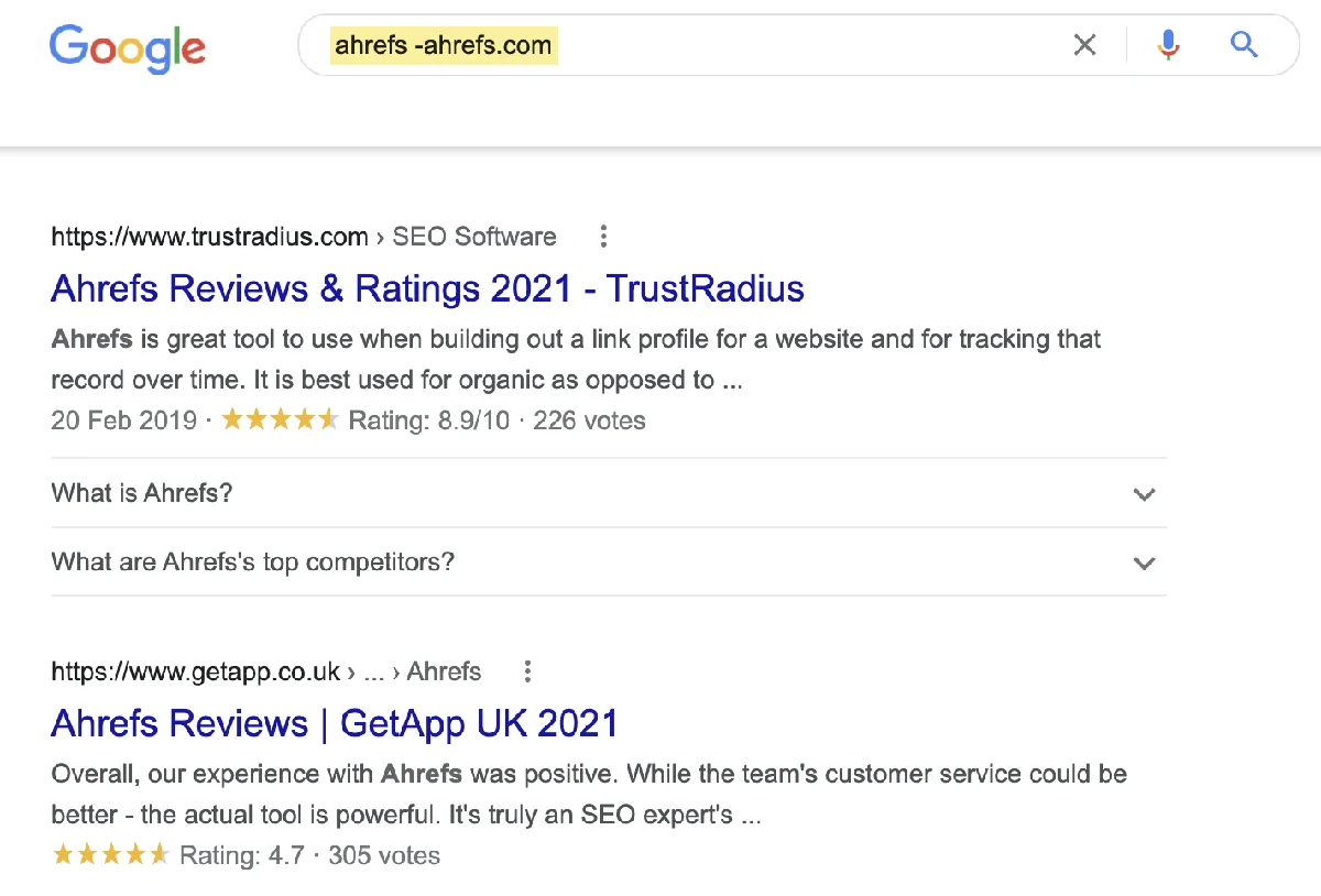 搜索 Ahrefs 的 Google 结果