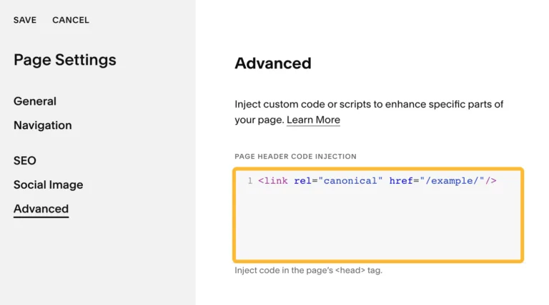 在 Squarespace 中添加 canonical 标签