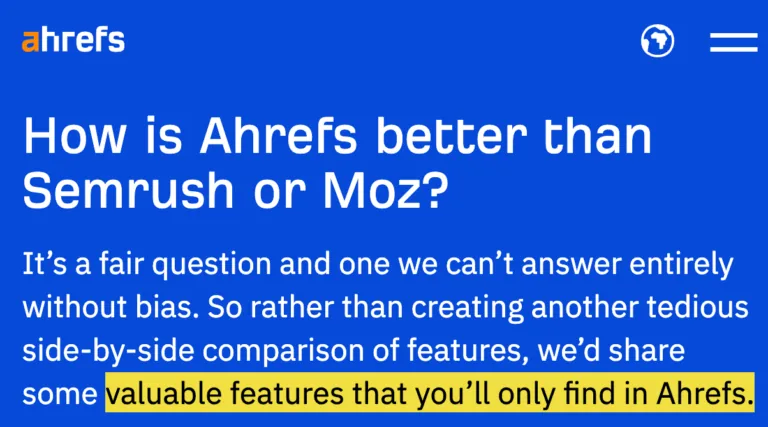 Ahrefs 的“versus（对比）”页面