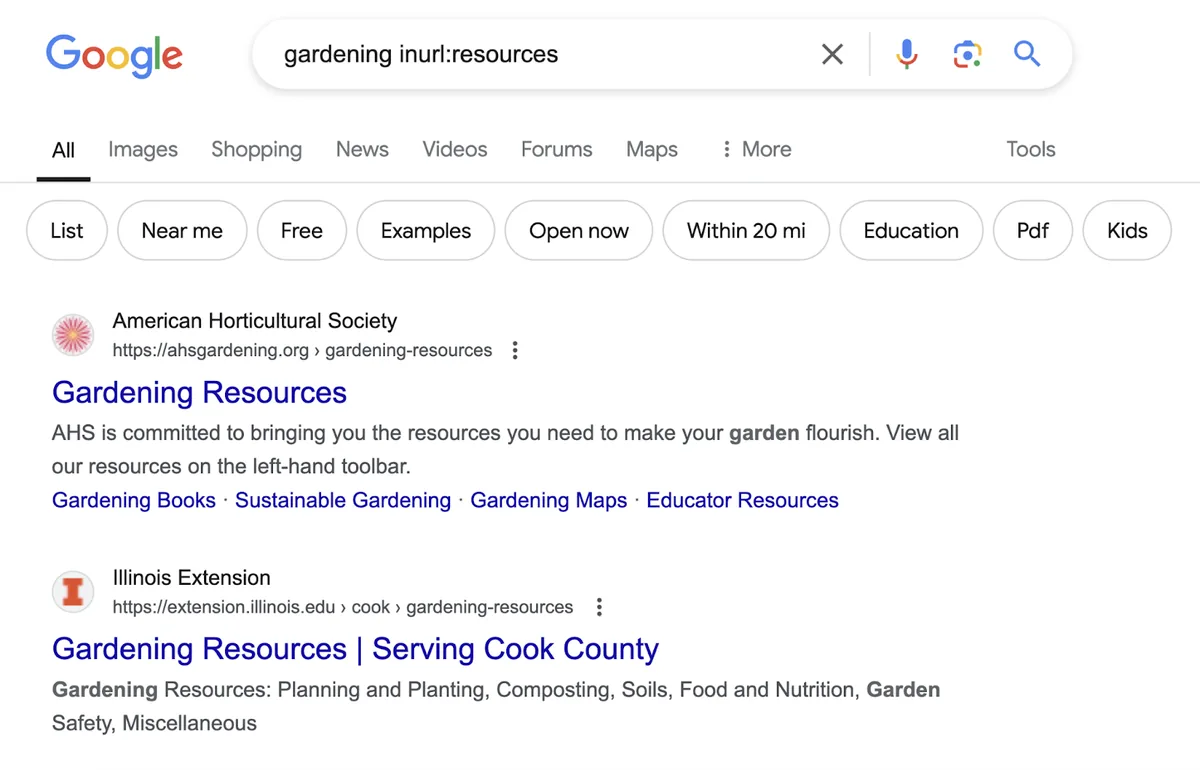 搜索 gardening inurl:resources 的 Google 搜索