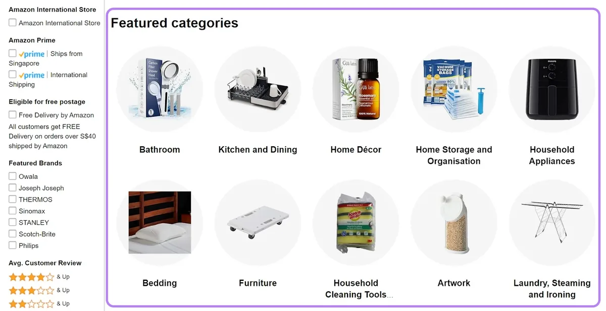 Amazon 网站上的“Featured categories”部分