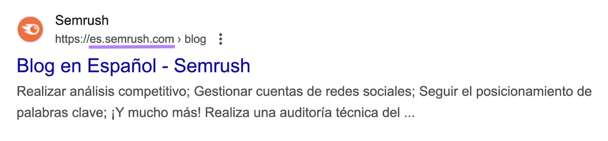 Google 在西班牙对“semrush blog”的结果