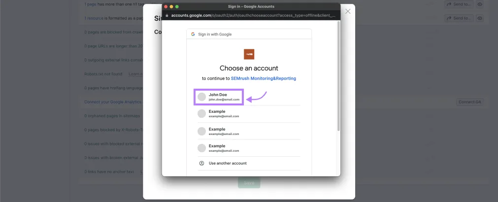 “使用 Google 登录”弹出窗口