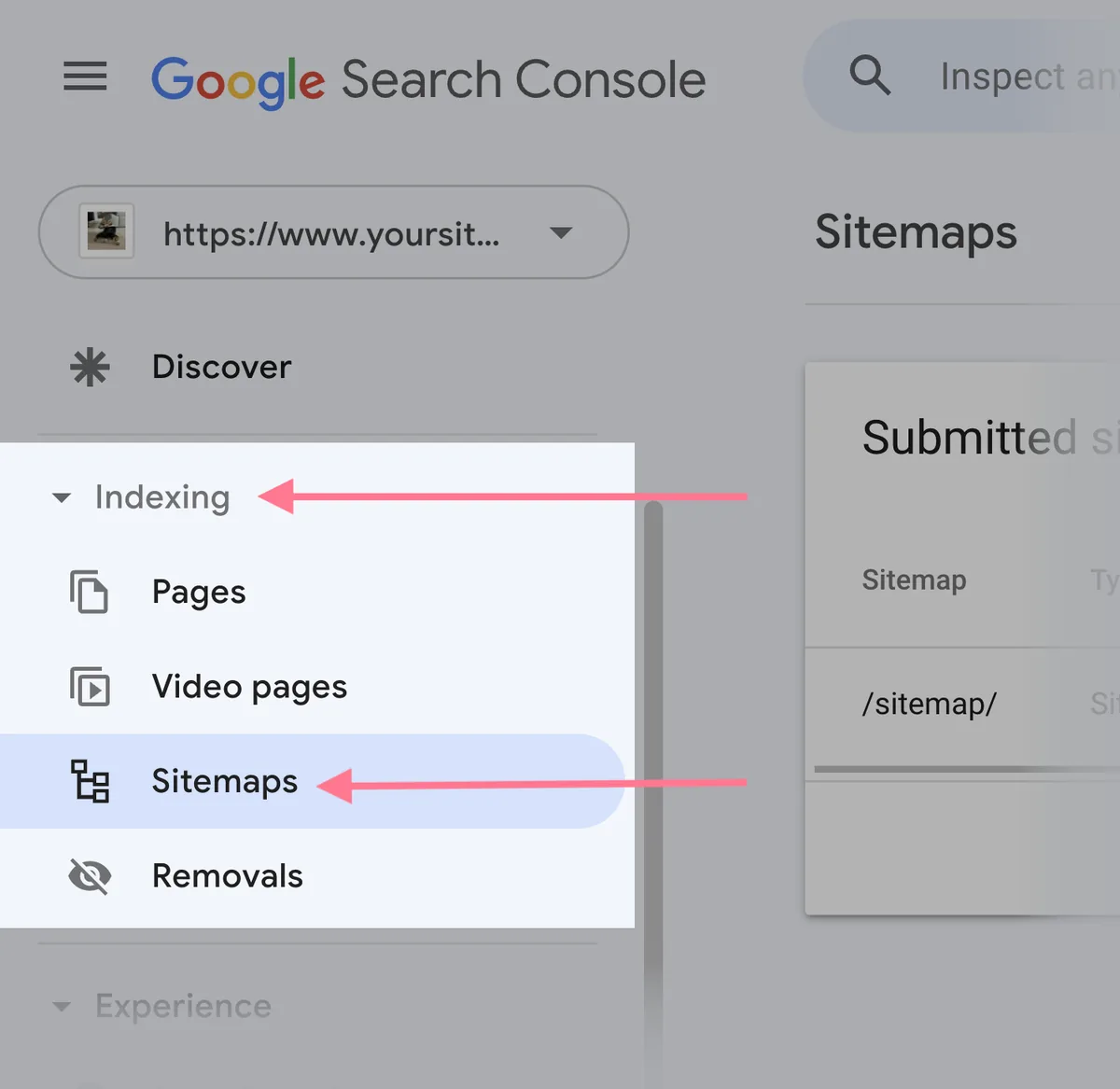 在 Google Search Console 中导航到站点地图