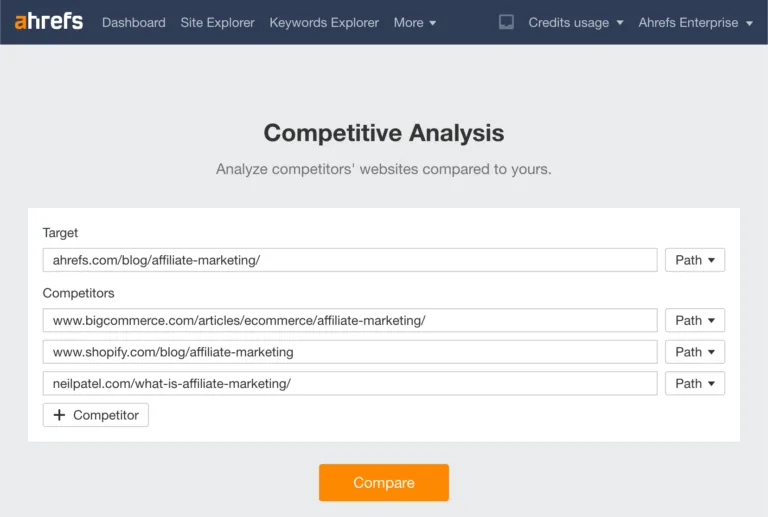 使用 Ahrefs 中的 Competitive Analysis 工具