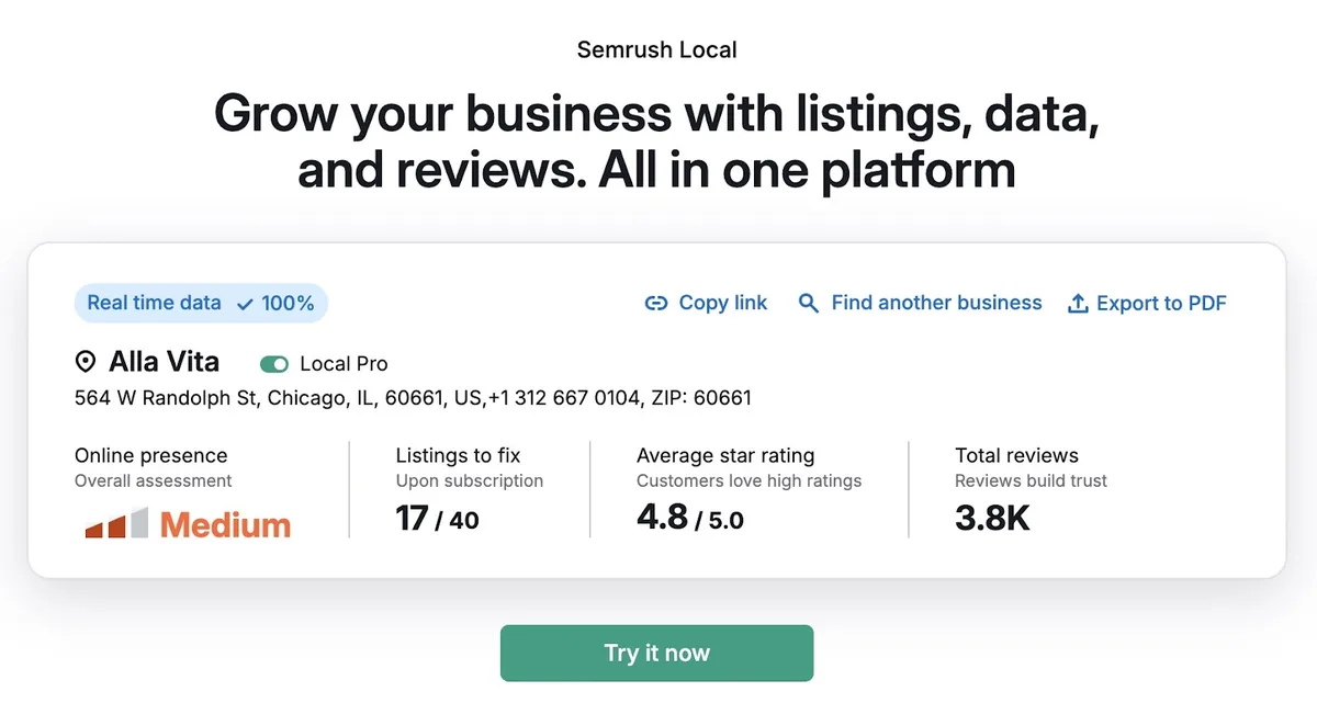 Semrush 上的 Local 仪表盘
