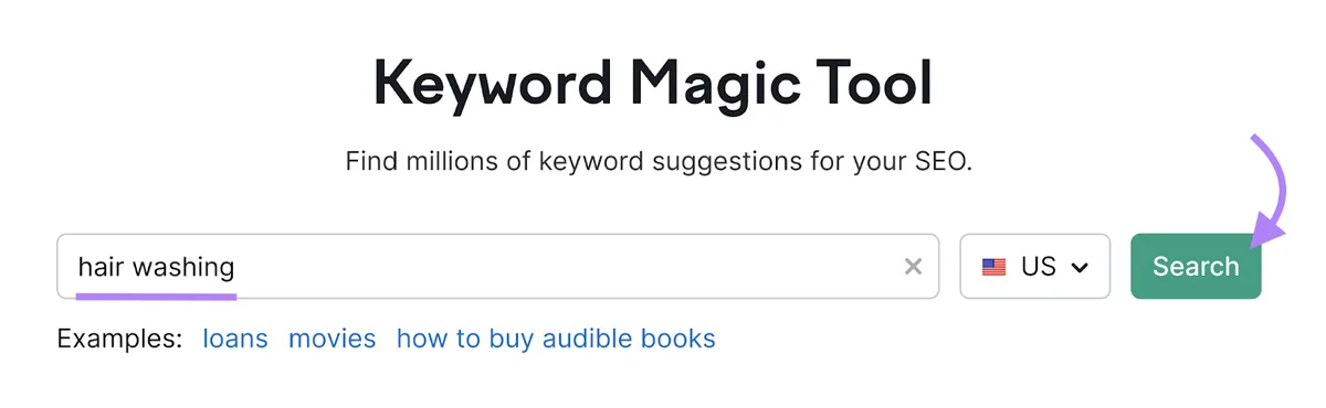 在 Keyword Magic Tool 中输入的“洗发”