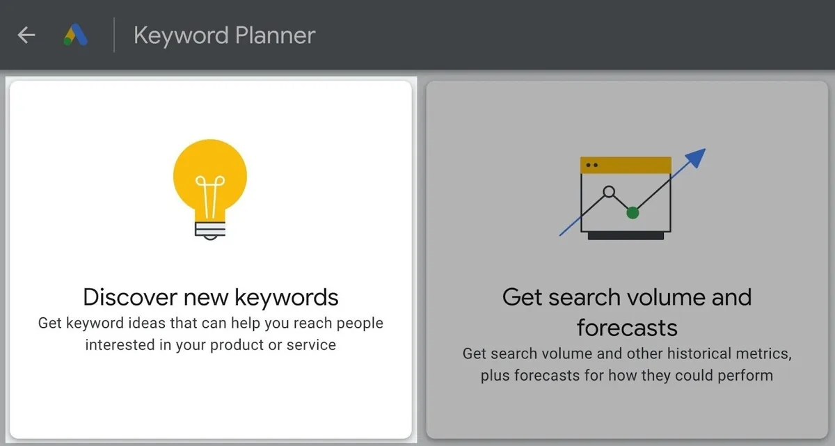 Google Keyword Planner 中高亮显示的“发现新关键词”版块